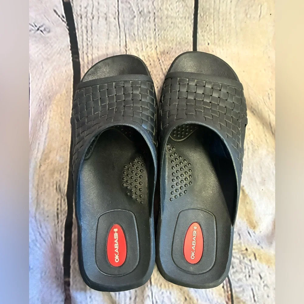 Okabashi Torino Black Slip On Slide Sandals‎ Arch Support Men’s Sz L 7.5/8.5 GUC